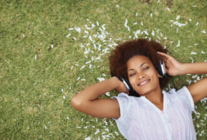 Woman music listening relaxed happy
